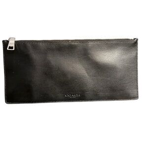 Coach Black Leather Silver Zip Pouch/Clutch
